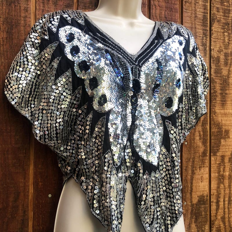 Crystal Sequin Butterfly Halter Top main image 1