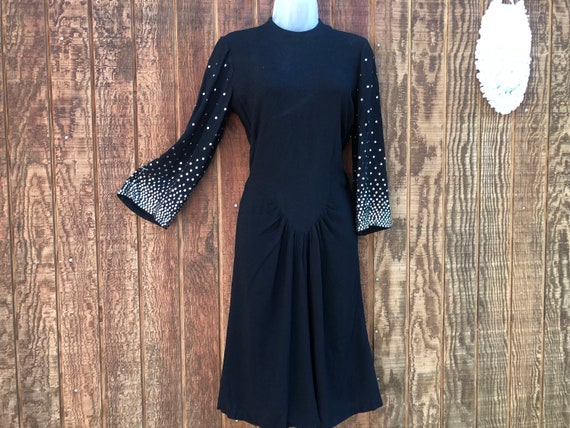 Vintage 1950s black dress with silver sequins on … - image 1