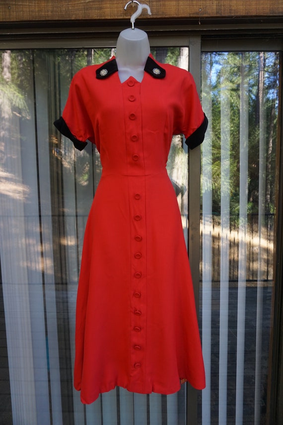 Vintage 1950s small red dress 50s - image 3