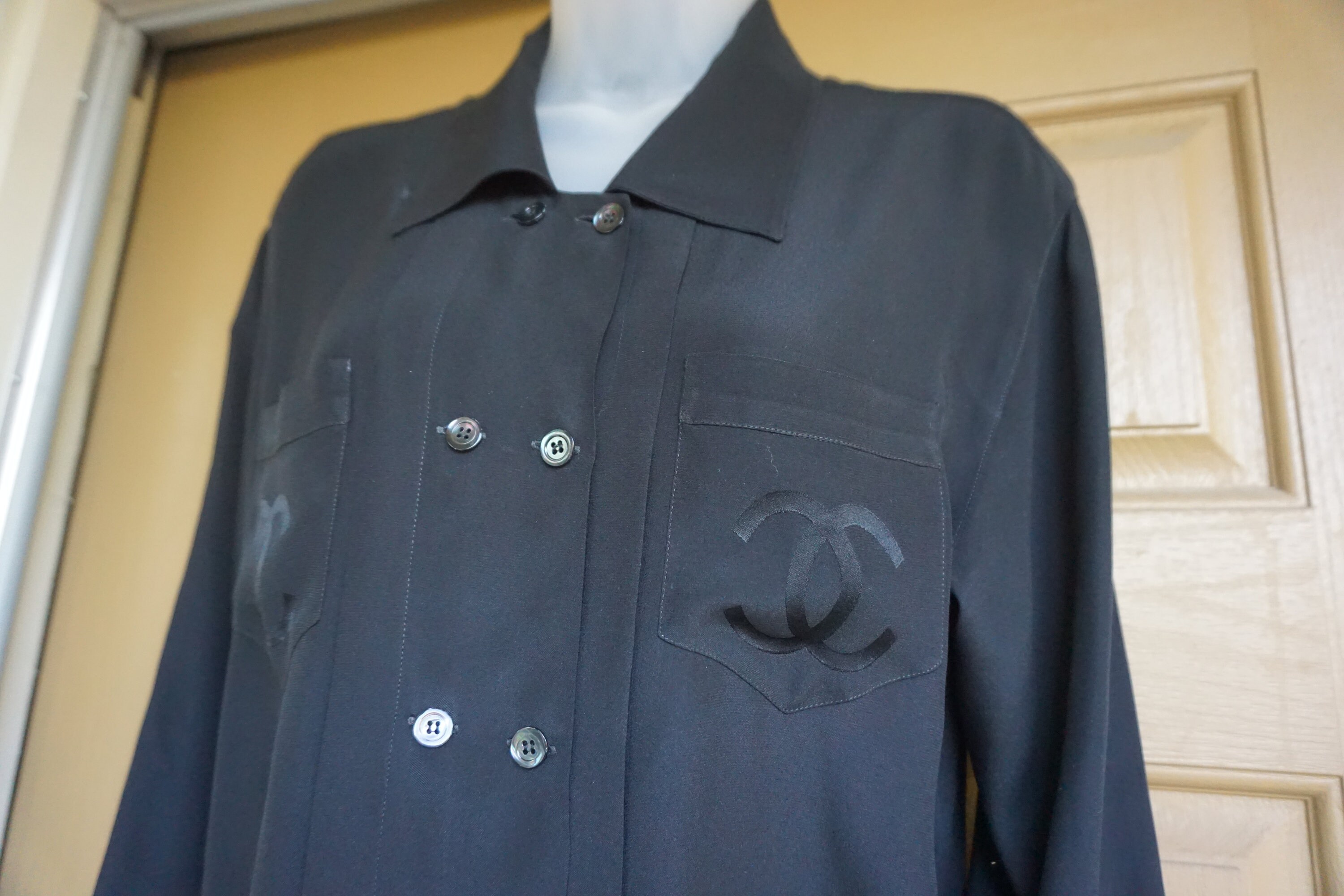 Chanel Black Button Front Blouse Designer Button up Shirt 