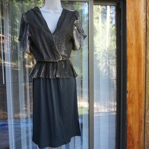 Vintage gold metallic shimmer party dress by &quot;Jackie O&quot;  size 9 medium 80s 1980s prom cocktail peplum
