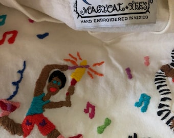 Single stitch Hand embroidered 1990 Tshirt large L by Magic Tees