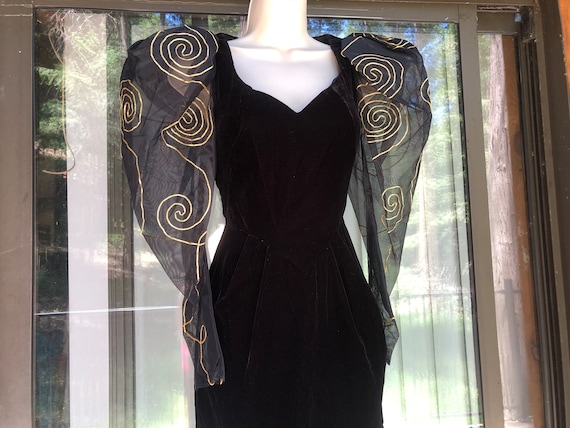Puffy Sheer Sleeves 1980s 80s Black Velvet Dress Made by Climax Size 5 / 6  - Etsy