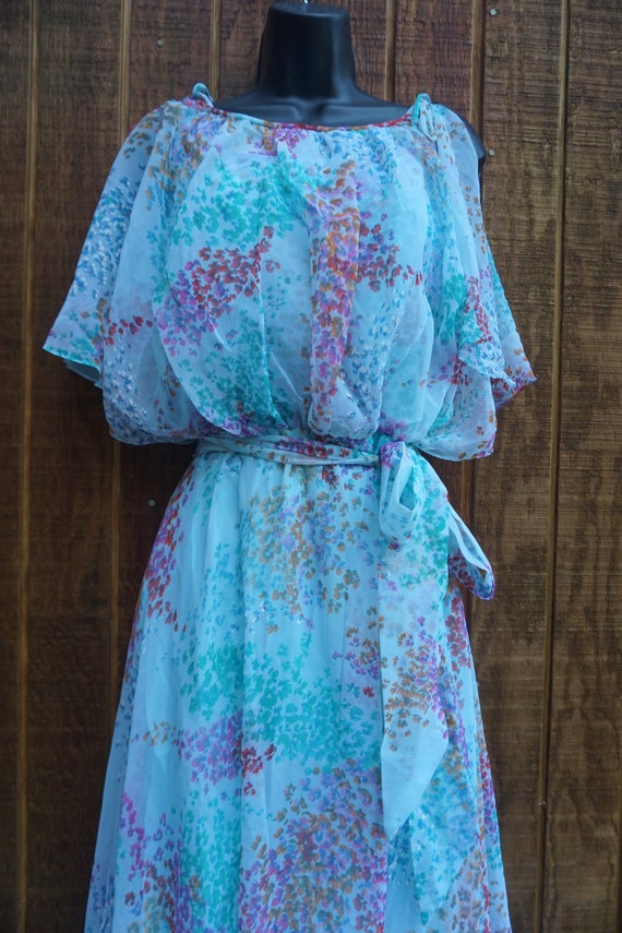 1970s sheer overlay floral Dress - image 2