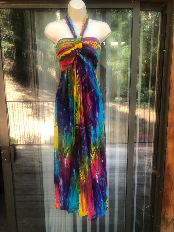 Vintage tie dye dress short summer halter - image 2