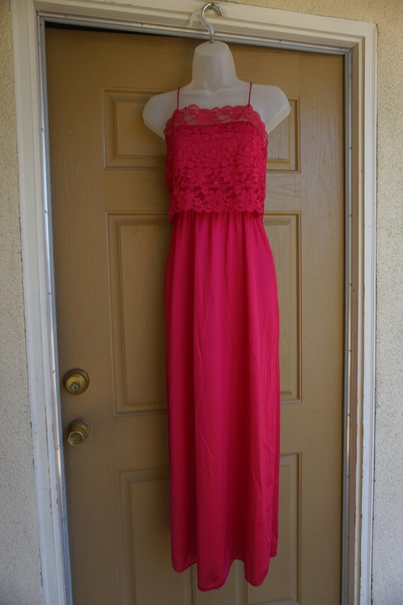 Vintage pinkish red DEENA maxi nightgown small ca… - image 3