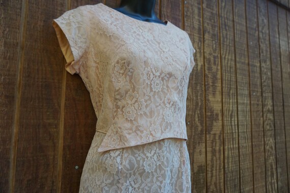 Vintage 1950s lace overlay dress mid century with… - image 2