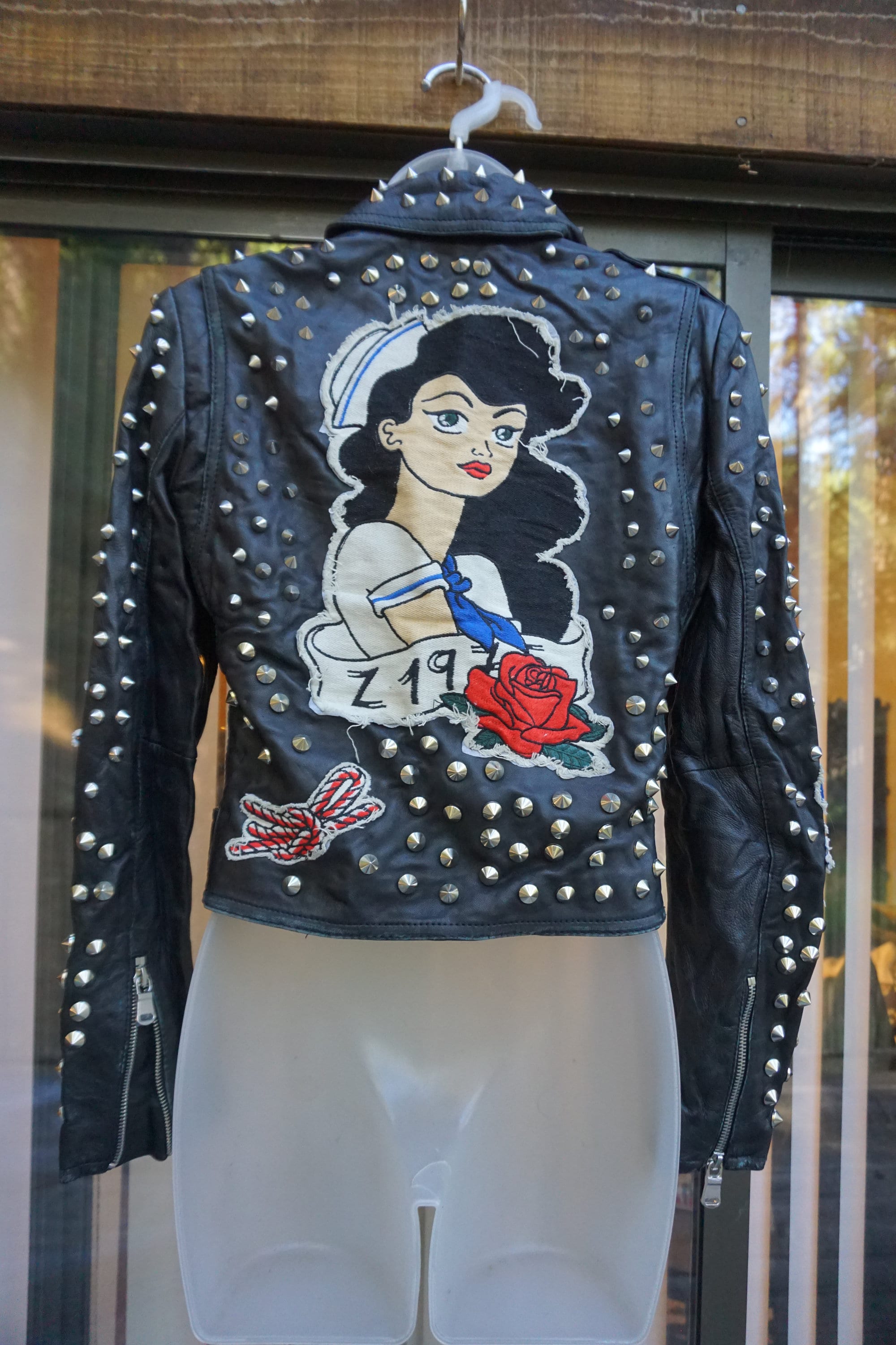Vintage Black Studded Leather Motorcycle Biker Jacket With