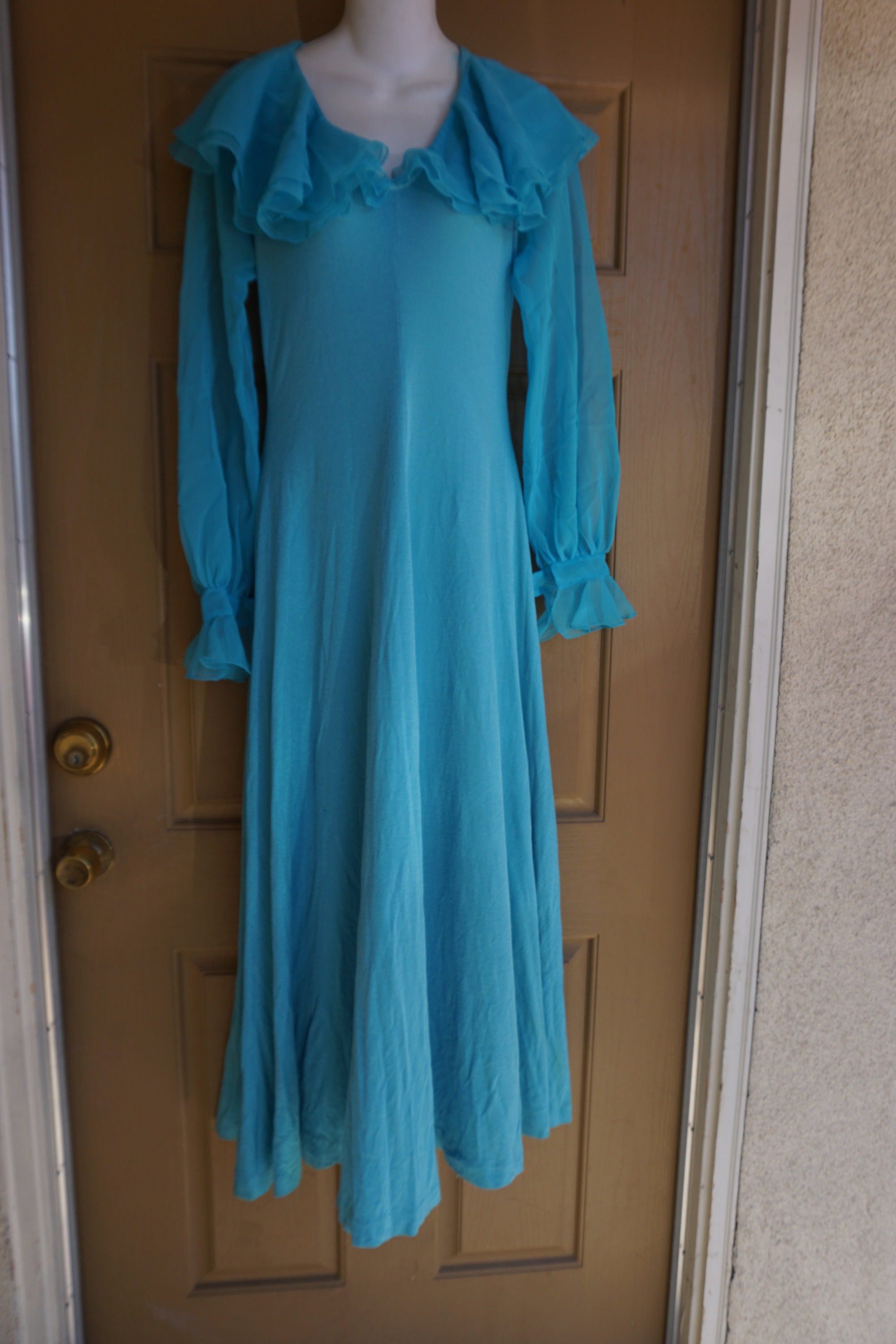 Vintage 1970s Blue Maxi Goddess Dress Size L Large 11/12 70s | Etsy