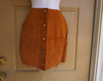vintage 80s size 9 medium M Express suede leather mini skirt brown color 1990s snap up front