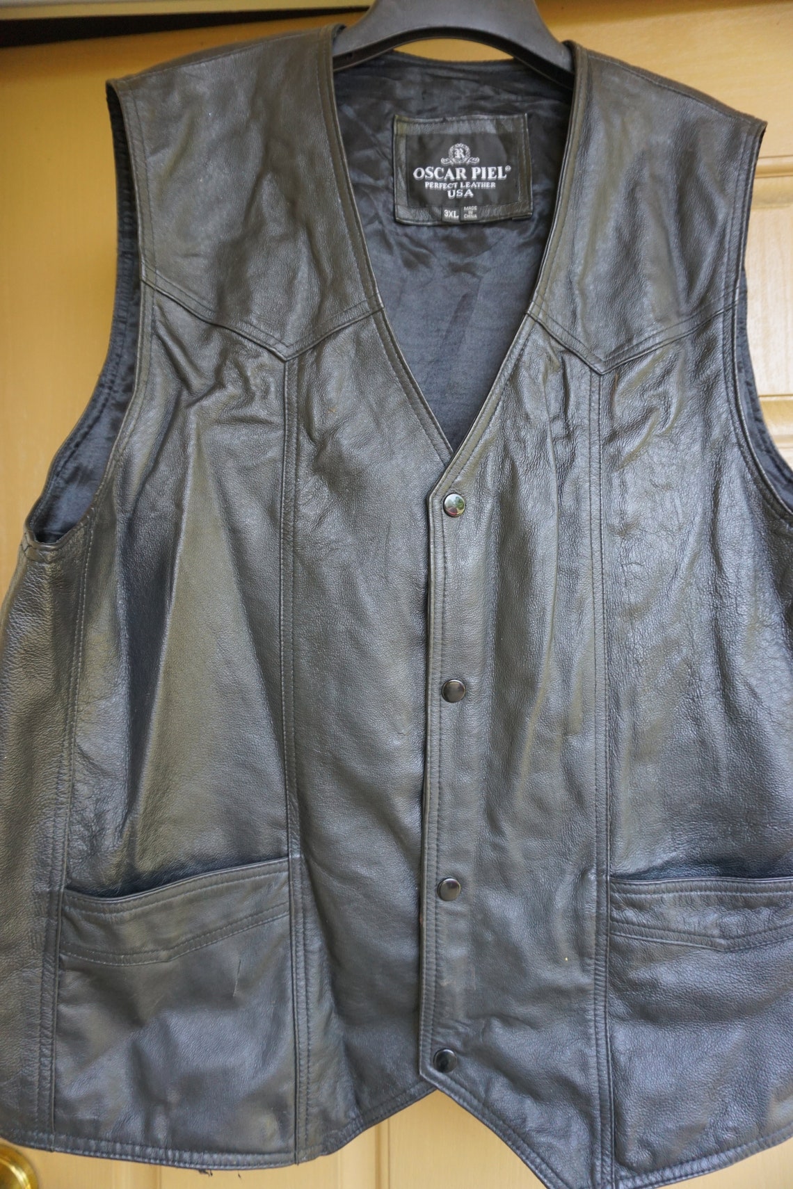 Vintage Black Leather Motorcycle Vest// Biker Jacket MENS Size | Etsy