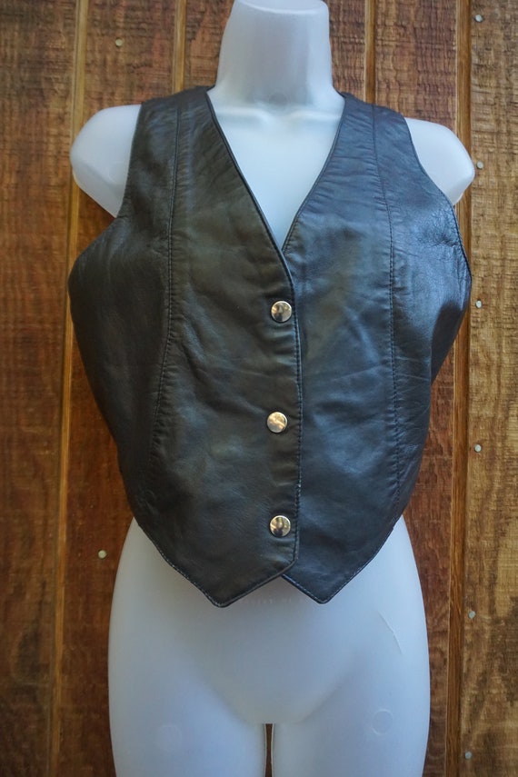 black leather vest top that snaps in the front. S… - image 2