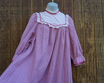 1970s 70s floral prairie tent dress maxi small medium pink loose fit