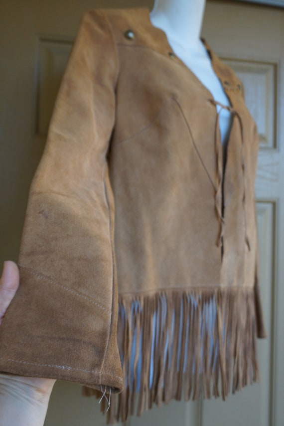 Vintage suede leather brown fringe jacket southwe… - image 9