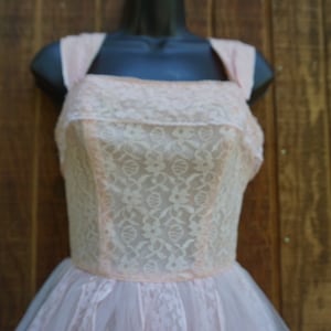DAMAGED Vintage 1950s tulle prom dress by Lorie Deb pastel pink with back metal zipper size small 50s strapless sweetheart boned bodice