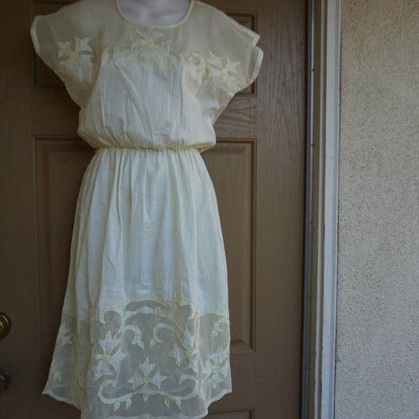 Vintage pastel yellow "Salma" size Small mesh dress made in Mexico