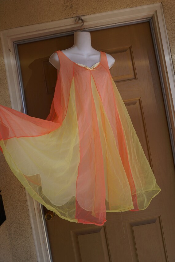 Vintage pink and yellow Vanity Fair short Chiffon