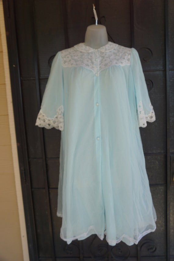 Pastel blue Vintage Sheer Lingerie Robe nightgown… - image 4