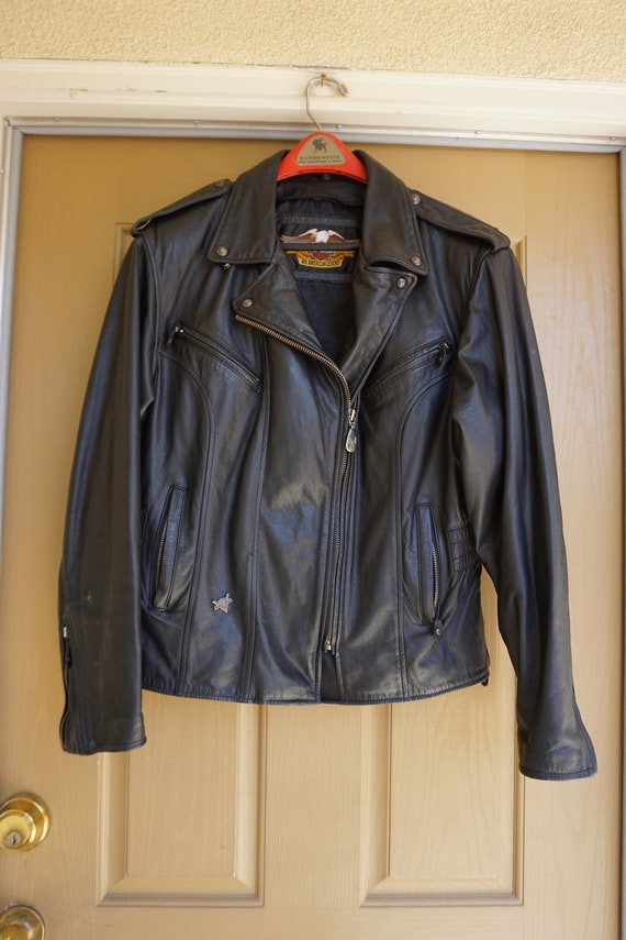 Harley Davidson Vintage Black Leather Motorcycle … - image 2