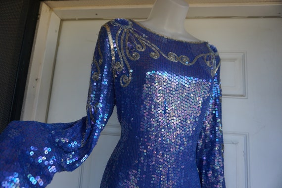 Sequined sparkly dress 90s formal event SILK Bead… - image 1