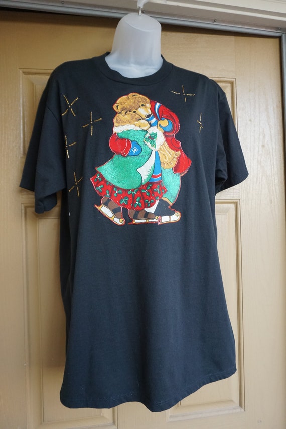 Vintage Christmas teddy bear Tshirt Large 1990s t… - image 2