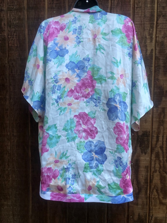 Floral 80s top ultra draped cocoon bed jacket bat… - image 7