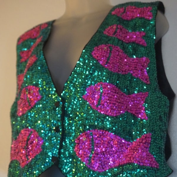 Vintage sequined / vest  /  sparkly medium  extra colorful  80s 90s 1980s 1990s  womens