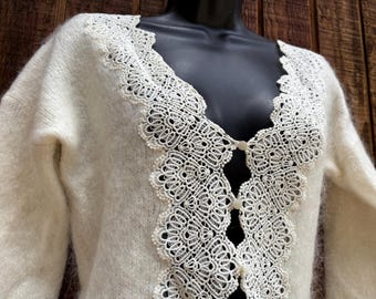 Vintage Mohair blend button front sweater by Sezane labeled size medium 1990s white sheer