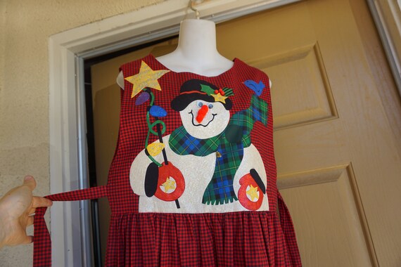 Christmas dress red and black plaid with snowman … - image 9