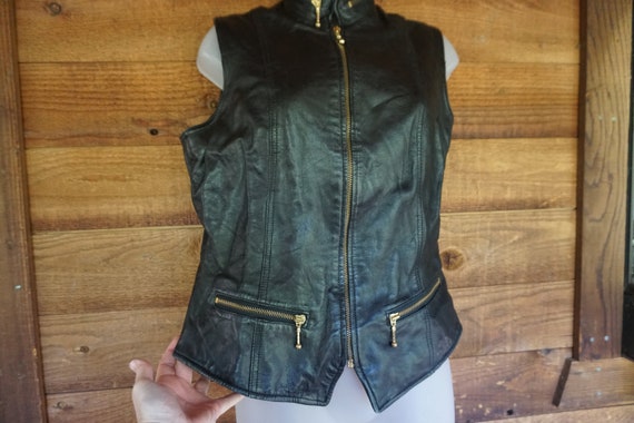 Tannery West Black Leather Vest Medium Sleeveless… - image 6