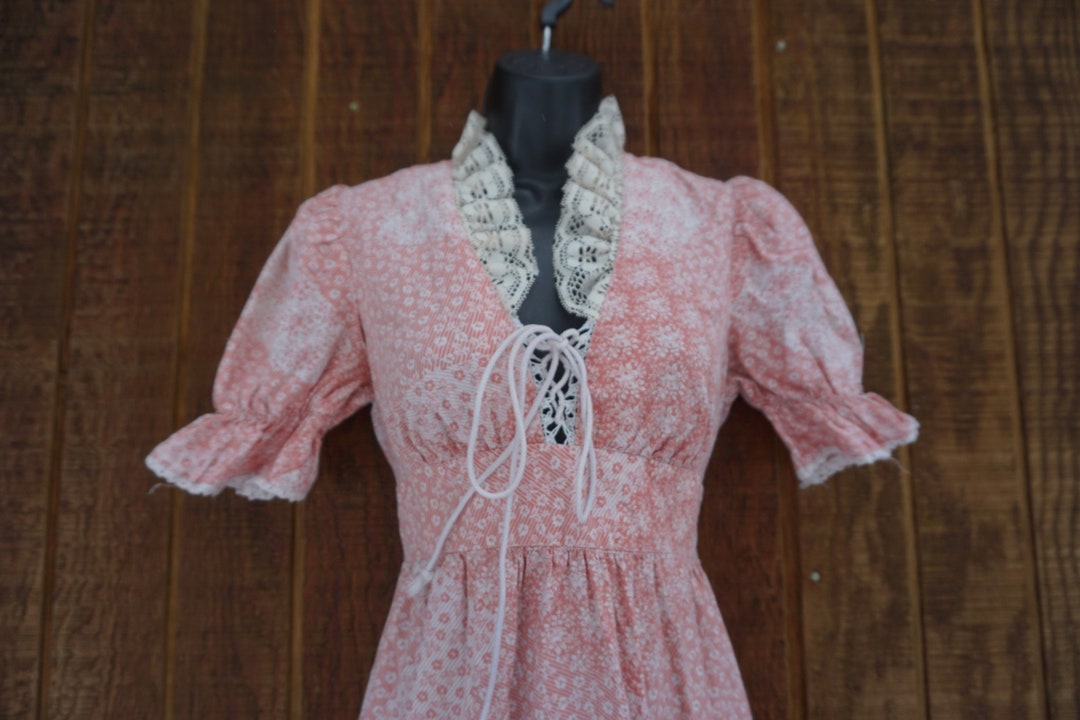 Prairie Pink Floral Gunne Sax Style Size Medium Prairie Lace Maxi Dress ...