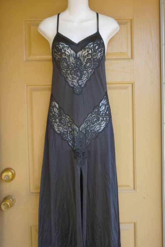 Vintage black lace sexy  nightgown fits small peti