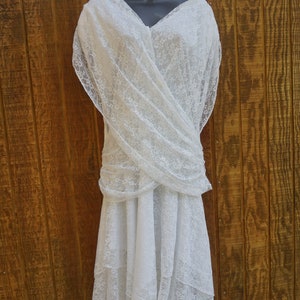 Vintage 1980s Scarlett white lace drop waist dress with large shoulder pads