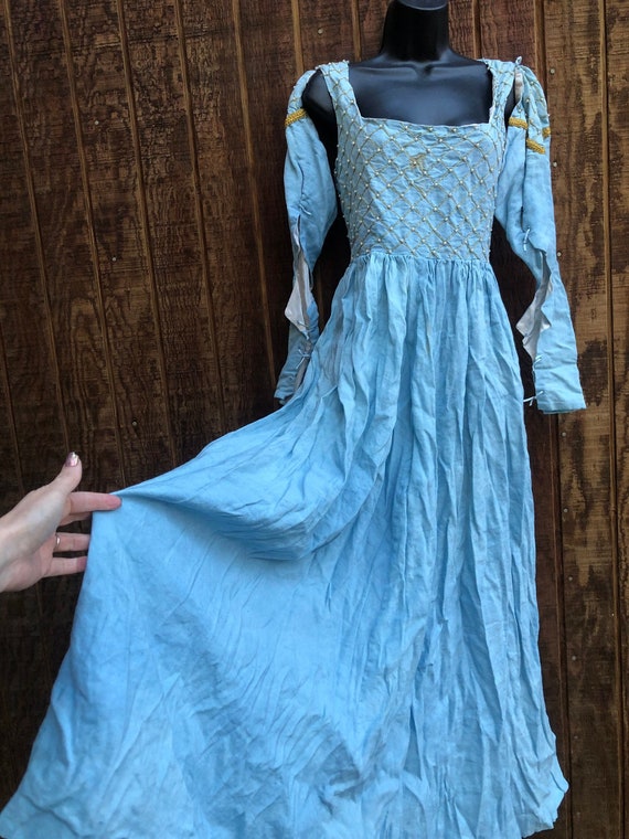 Handmade renaissance dress medium cotton blue hand