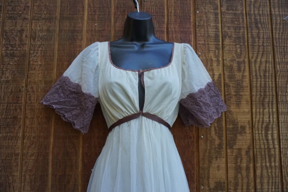 Vintage beige and brown sheer Lingerie nightgown … - image 4