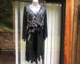 Sz M//outstanding Flapper Gatsby Style Dress// Heavily Sequined With Pearl  Beaded WOW - Etsy