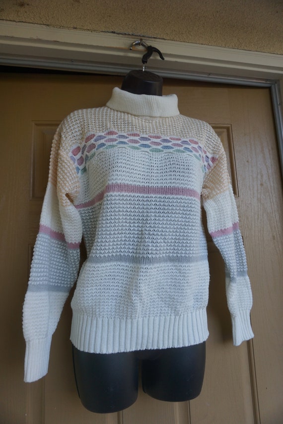 Vintage 90s pastel heavy knit sweater size 2 small - image 3