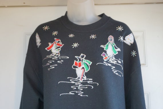Glitter Vintage 1990 Christmas penguin sweatshirt… - image 1