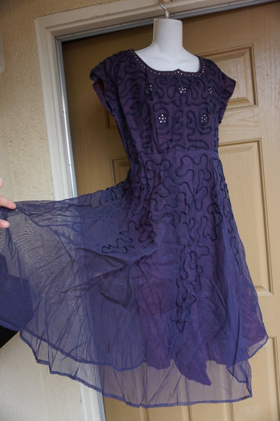 Vintage 1950s Large XL Purple dress 1950s skirt sh