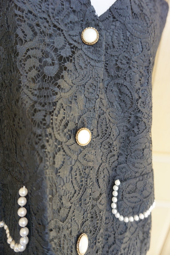 Vintage 90s faux pearl black vest size 10 Medium … - image 9