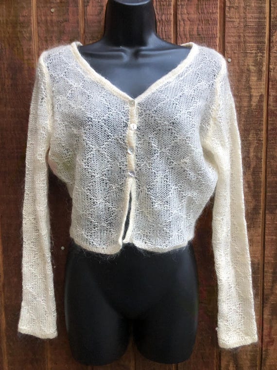 Vintage Express Tricot Mohair Button Front Sweater Labeled Size