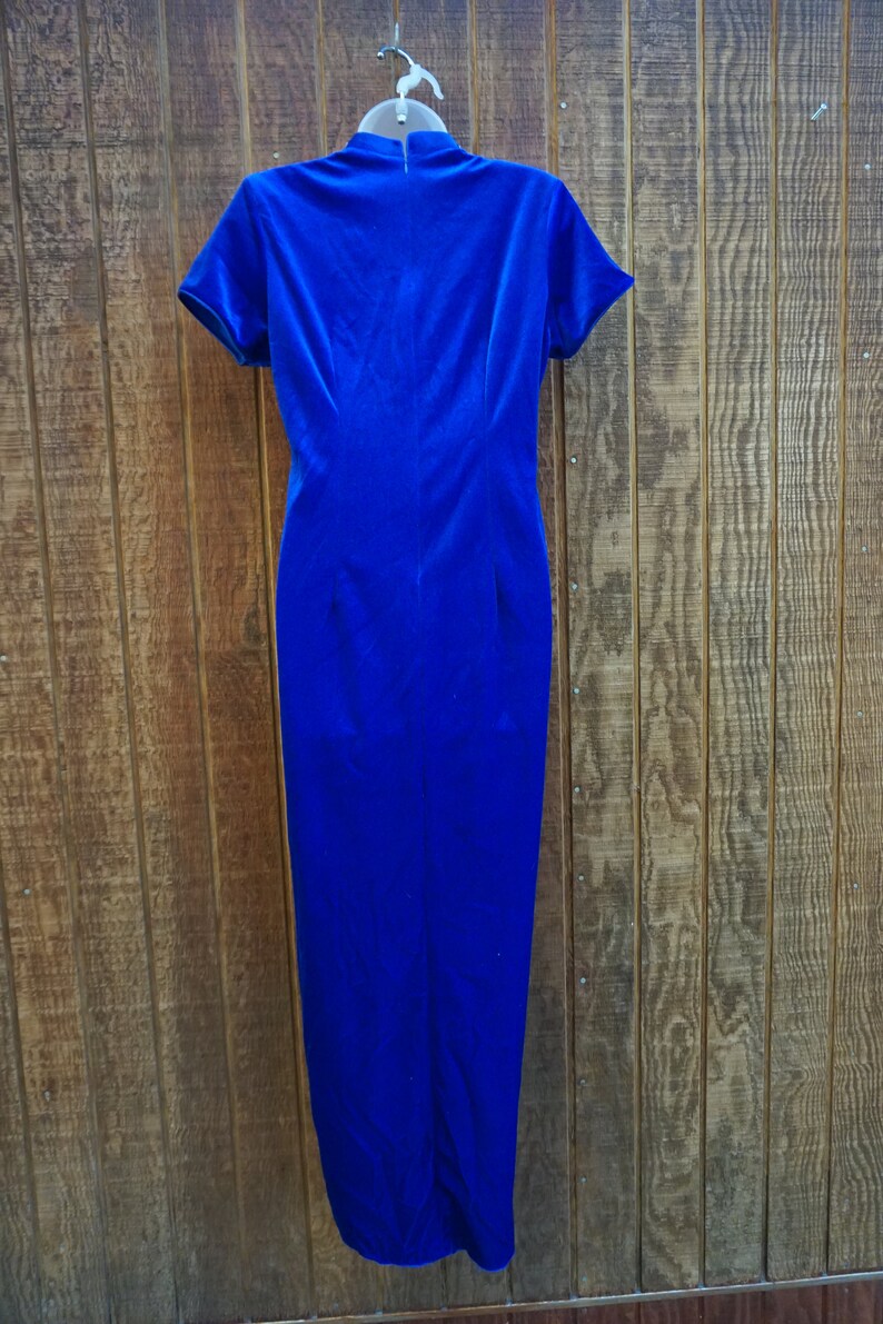 XL Asian inspired dress size XL extra large blue velvet cheongsam dress with white sequins image 9