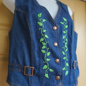 Vintage 70s womens denim jean jacket vest size small / medium 1970s embroidered image 8