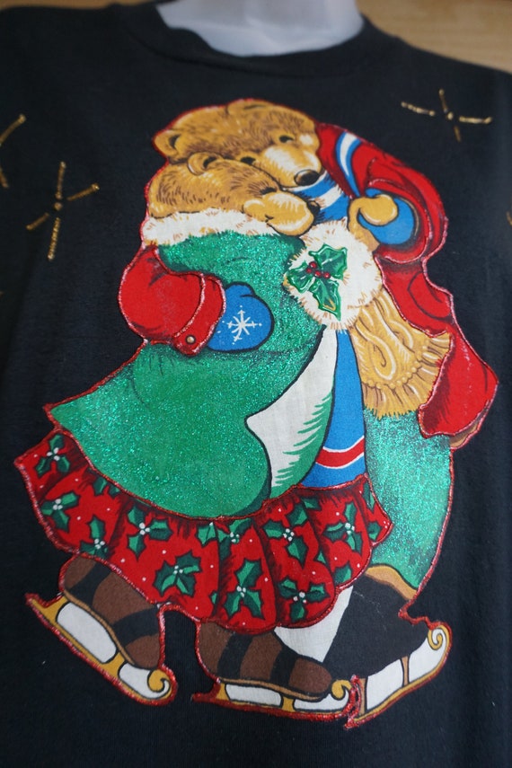 Vintage Christmas teddy bear Tshirt Large 1990s t… - image 3