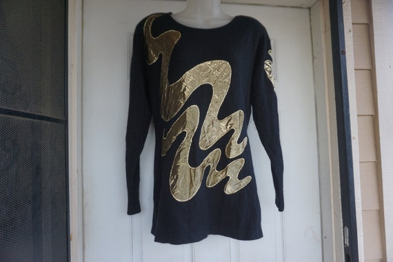 Black and gold knit sweater by Outlander size Lar… - image 2