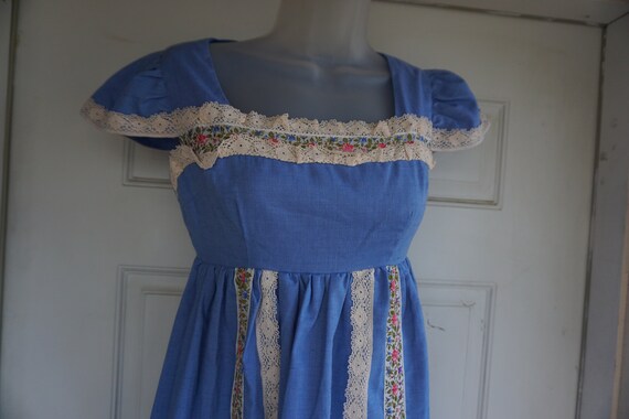 Vintage 1970s dress 70s size small blue prairie - image 4