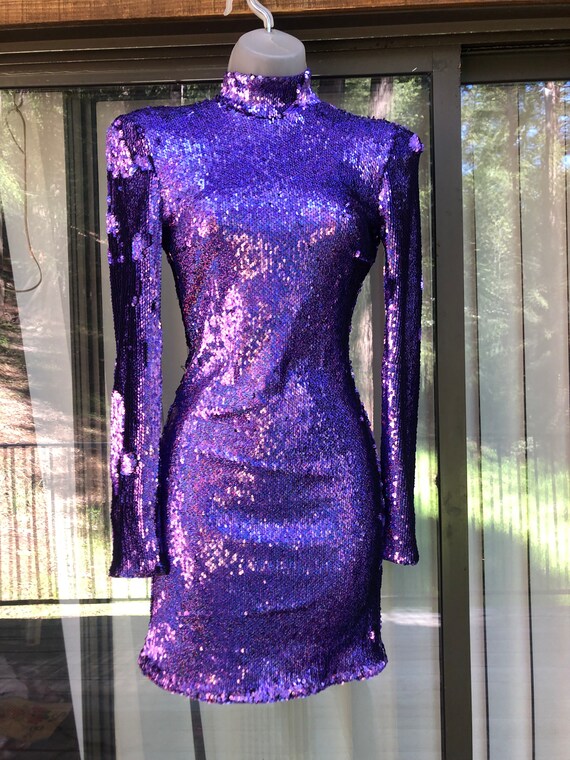 Birshka purple sequined mini dress size S tight - image 5