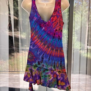 Tie dye tunic tank top summer large 1990s stretchy colorful Kathmandu image 10