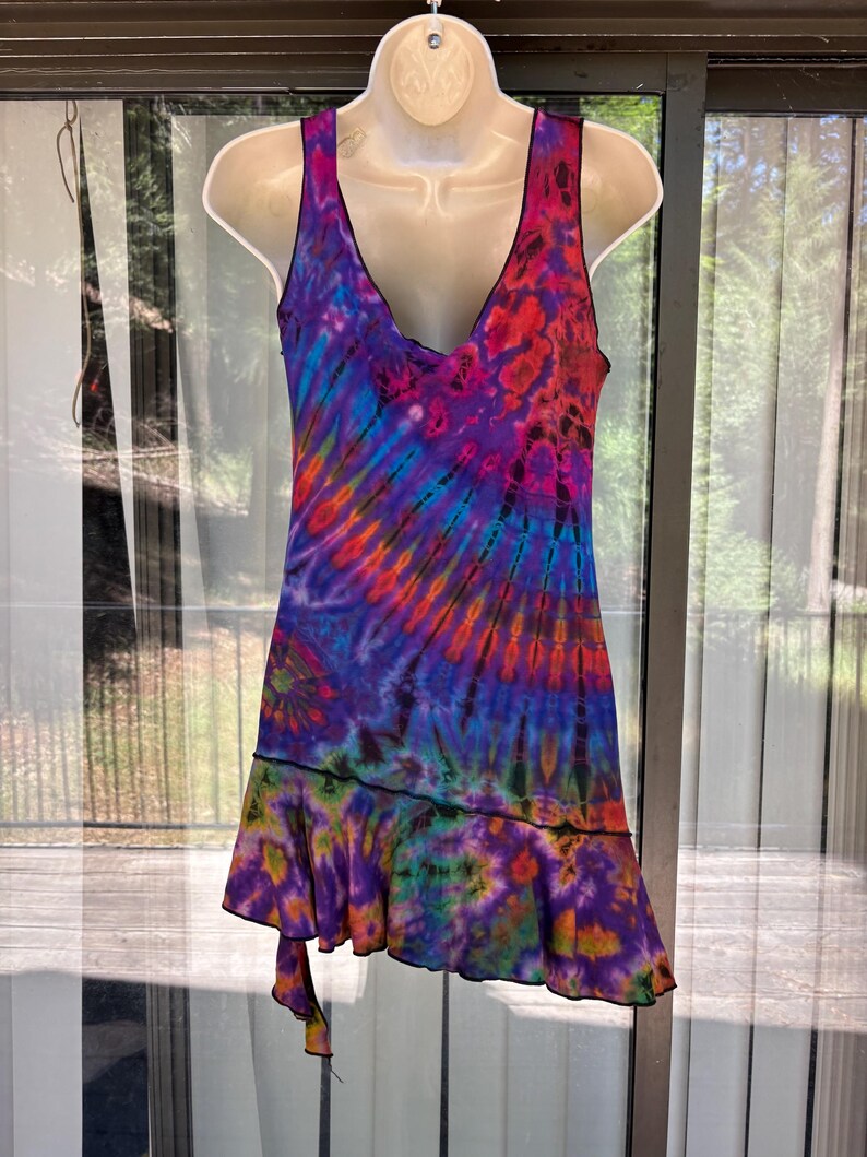Tie dye tunic tank top summer large 1990s stretchy colorful Kathmandu image 10