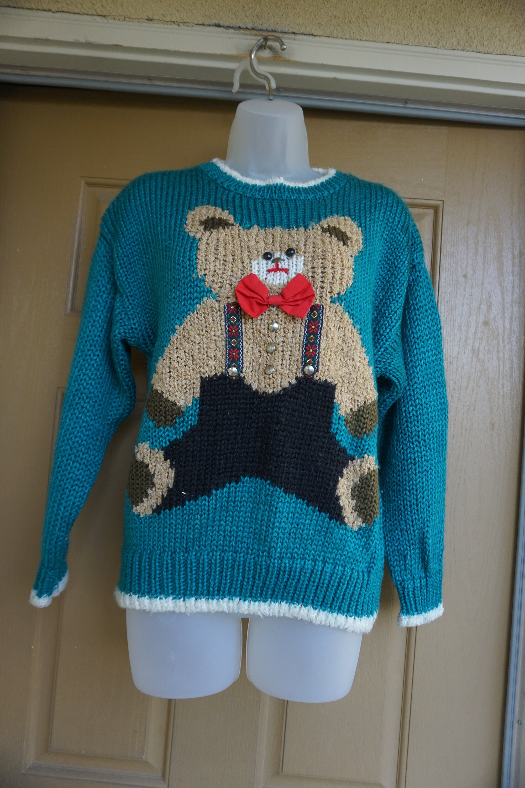 Vintage Hand Knit Teddy Bear Heavy Knit Sweater Size M Medium | Etsy